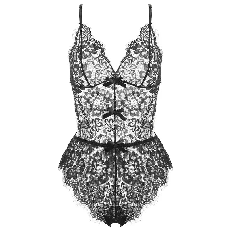 Black White Bandage Jumpsuit Eyelash Lace Backless Bodysuit Streetwear Slim Fit Bodycon Perspective Teddy Overalls