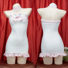 Cosplay Maid Costume Little Bear Lace Cute Apron Nightgown Plush Wrap Hip Skirt Cat Roleplay Set