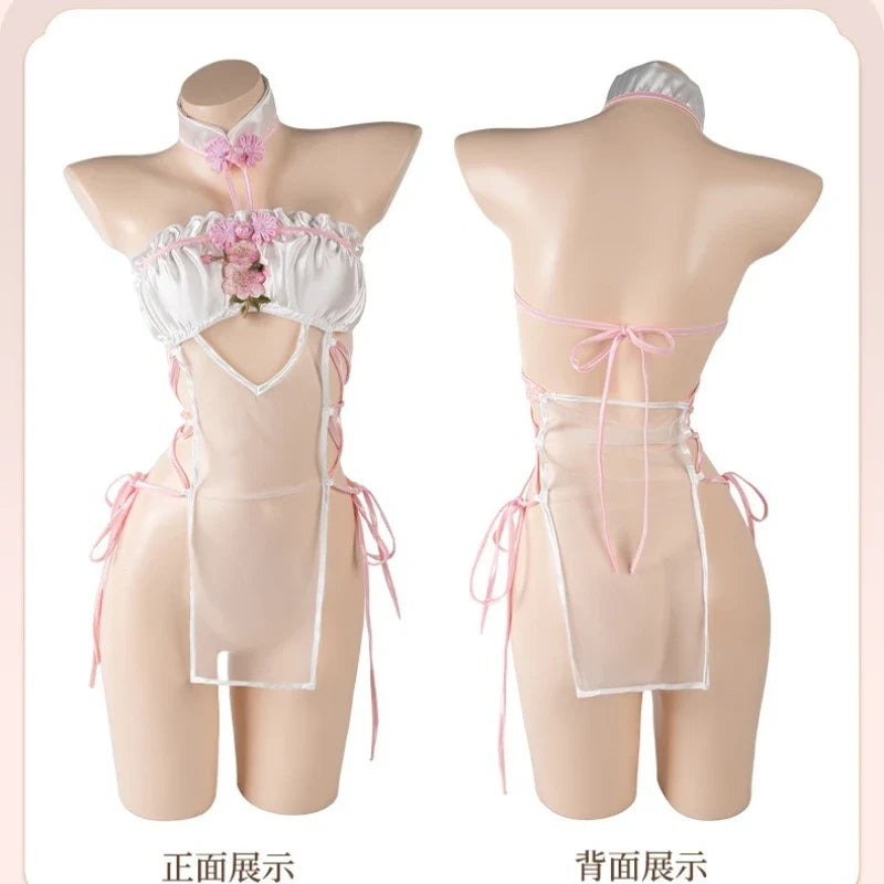 Lingerie Short Skirt Nightgown Traditional Embroidered Cheongsam Erotic Exotic Charm Costume