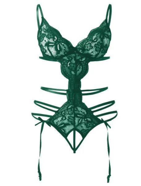 Lace No Crotch Underwear Suspender Bra Lingerie