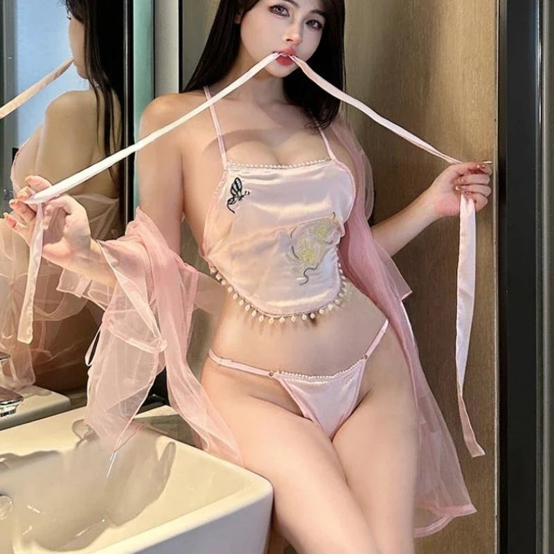 Lace Bellyband See-through Outer Robe Set