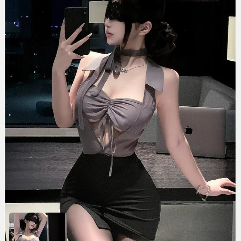 Secretary Roleplay Temptation Lingerie Short Skirt Hollowed Out Tight-fitting Wrap Hip Office Lady Cosplay