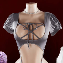 One-piece  Hot Hollow Open Bra Baby Doll Cosplay Bodysuit Crotchless Exposed Navel Erotic Costumes
