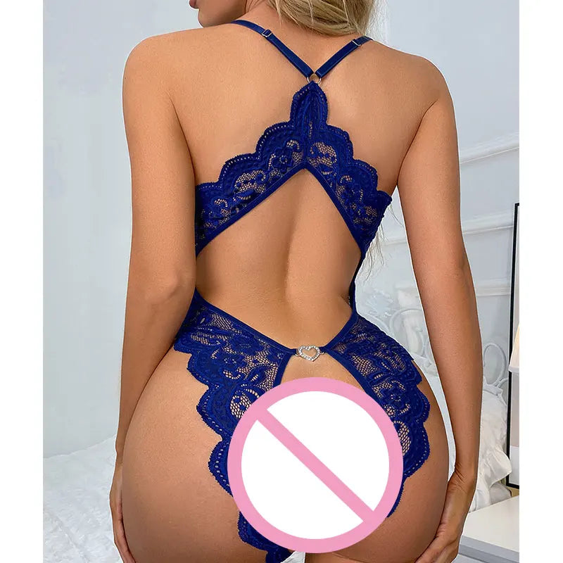 Seamless Lace Hollow Erotic Costumes Crotchless Babydoll Underwear Open Crotch Outfits Transparent Bodysuits