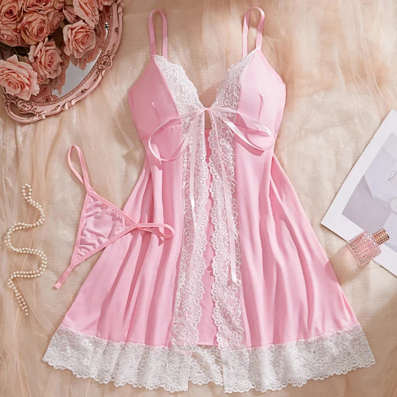 Strap Solid Color Lace Skirt Open Chest Underwear Underwear Set