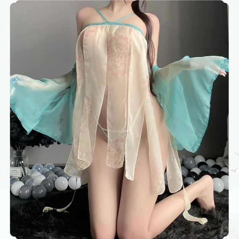 Antique Style Hanfu Perspective Halter Skirt Lingerie Porno Improved Retro Exotic Charm Adult Costumes