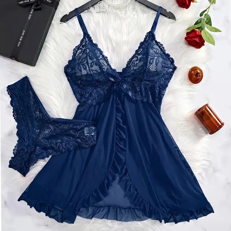 Ice Silk Thin Halter Pajamas Lace Lingerie