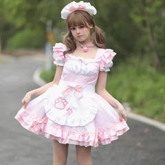 Sweet Cat Maid Cosplay Costumes Lolita Coffee Waitress Halloween Party Animation Show Role Play Outfit