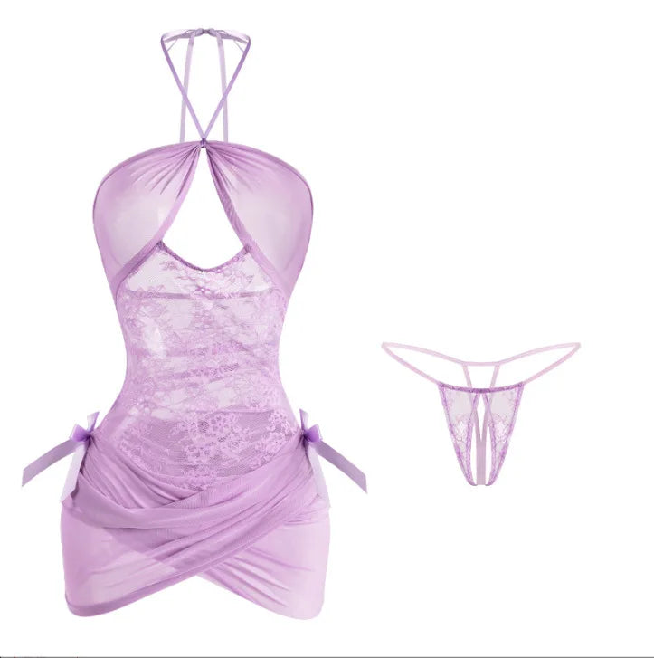 Secretary Cosplay Costumes Hanging Neck Hollow Out Erotic Lingerie Temptation Baby Doll Porno Bar Costumes