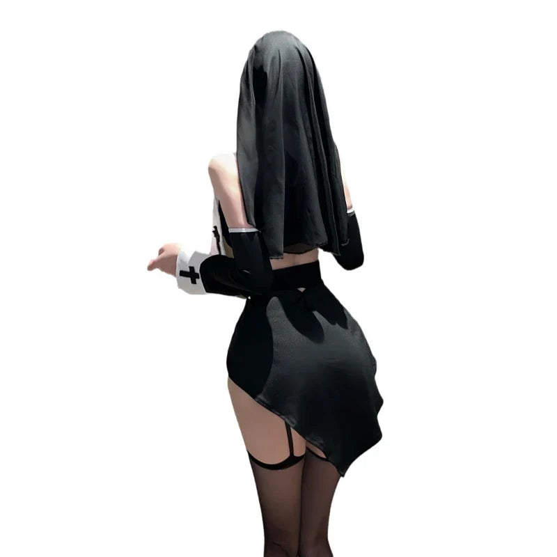 Lingerie Nun Cosplay Costumes Hollow Top Miniskirt Exotic Christmas Adult Temptation Roleplay Game Clothing