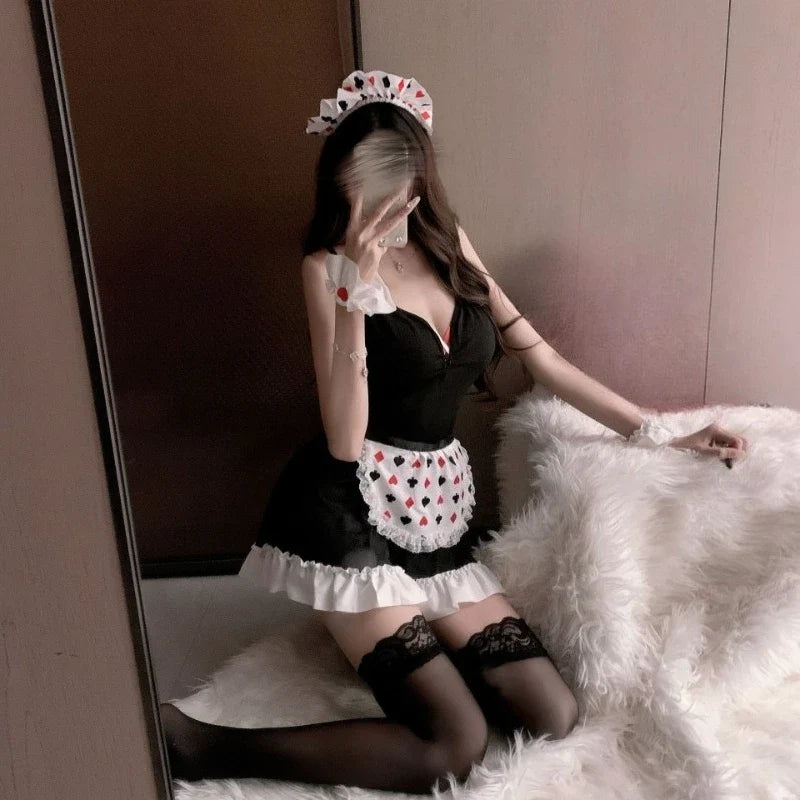 Bunny Three-point Lingerie Pure Desire Waiter Roleplay Suspender Lace Apron Set