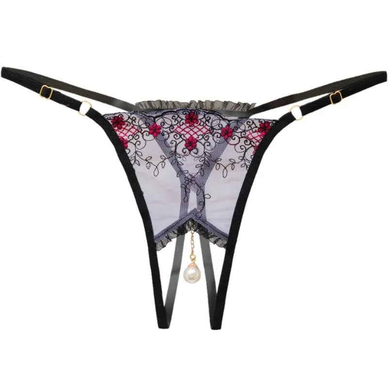 panties Open Crotch Pendant underwear erotic Transparent Lingerie Lace Pearl Crotchless Gstring sweet intimate
