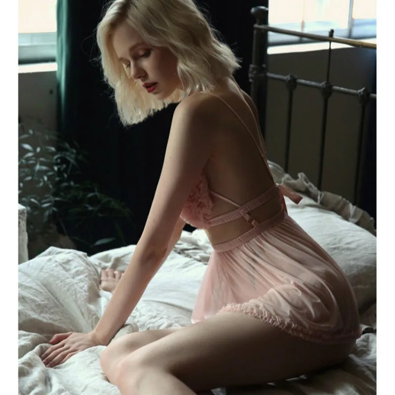 Sleepwear Sweet Thin Suspender Strap Night Short Back Home Panty Nighty Sleepshirts