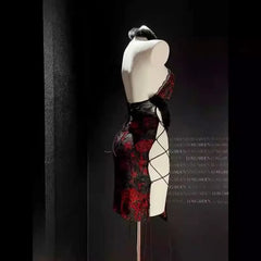 Ancient Improve Cheongsam Traditional Bandage Erotic Nightgown Exotic Charm Lace Hollow Out
