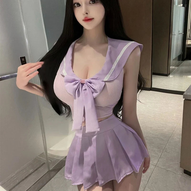 Cosplay Erotic Student Temptation Sailor Collar Top Plaid Miniskirt Secretary SchoolRoleplay Costumes