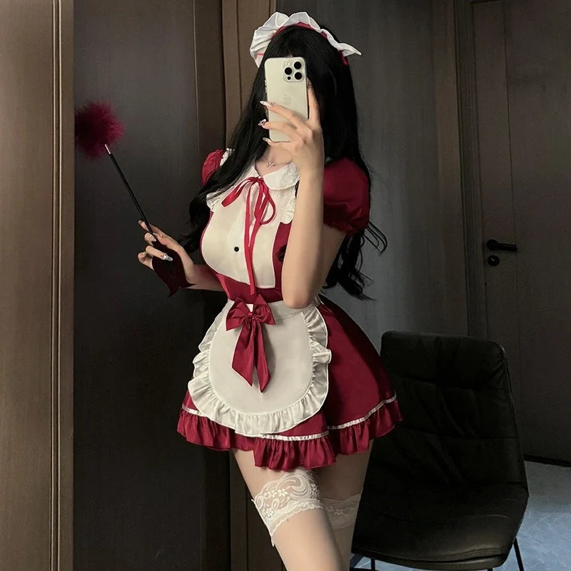 Cute Sweet Lolita Maid Cosplay Costumes Bow Servant Role-playing Charm