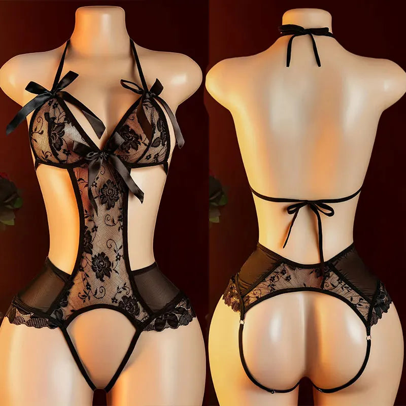 See Through Erotic Open Bra Crotchless Bow Lingerie Underwear Plus Size Costume Erotic Bodysuits