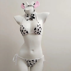 Cow Cosplay Costume Maid Tankini Swimsuit Bikini Set