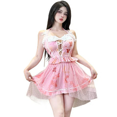 Kawaii Hollow Out Bow Suspenders Skirt