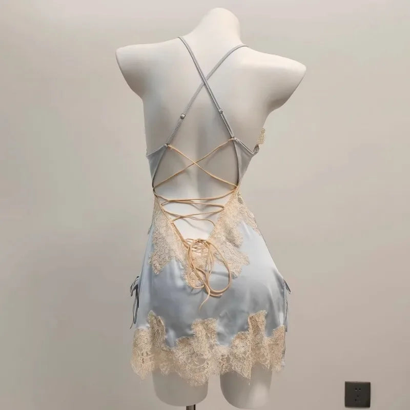 Nightwear Ice Silk Lace Beautiful Back Suspender Pajama
