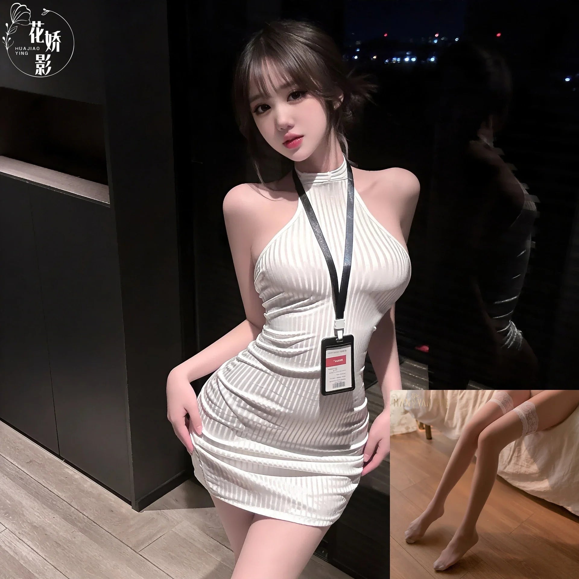 Deep V Secretary Bodycon Cosplay Costumes Hip Wrap Skirt Set