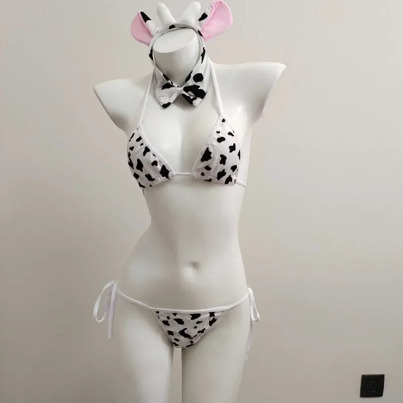 Cow Cosplay Costume Maid Tankini Swimsuit Bikini Set