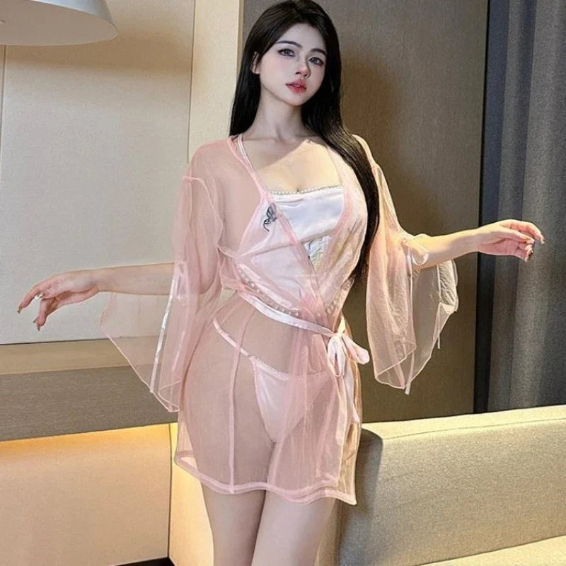 Lace Bellyband See-through Outer Robe Set