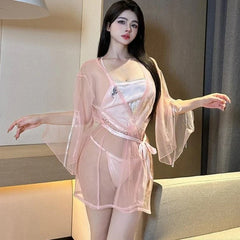 Lace Bellyband See-through Outer Robe Set