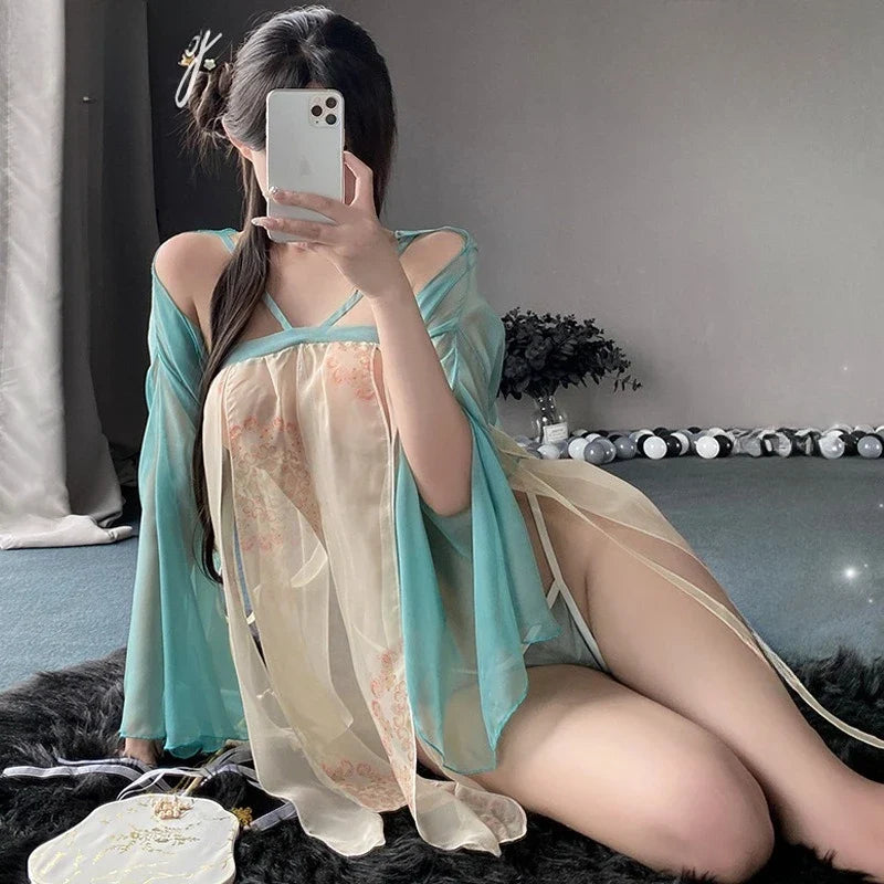 Antique Style Hanfu Perspective Halter Skirt Lingerie Porno Improved Retro Exotic Charm Adult Costumes