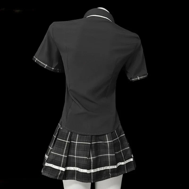 Cosplay Student Temptation Nightclub Party Short Sleeved Top Pleated Plaid Skirt Set