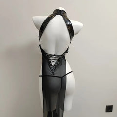 Hollow Out Cosplay Costume Erotic PU Leather Lingerie