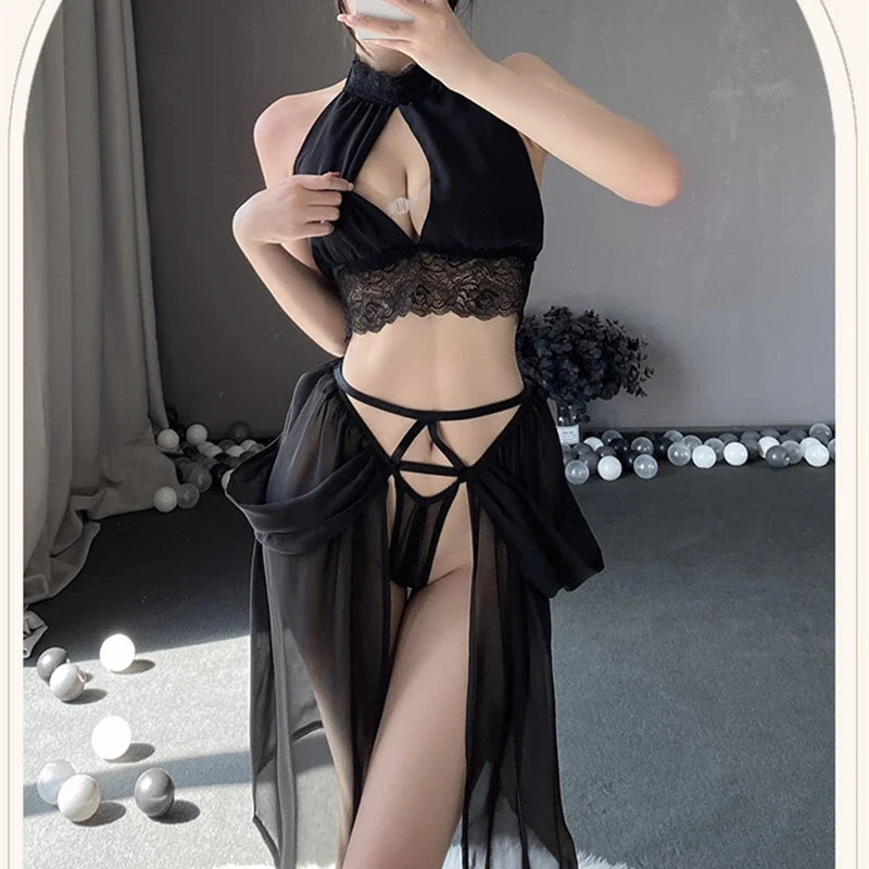 Perspective Pajamas Erotic Lingerie Passion Lace NightTemptation Costumes Set