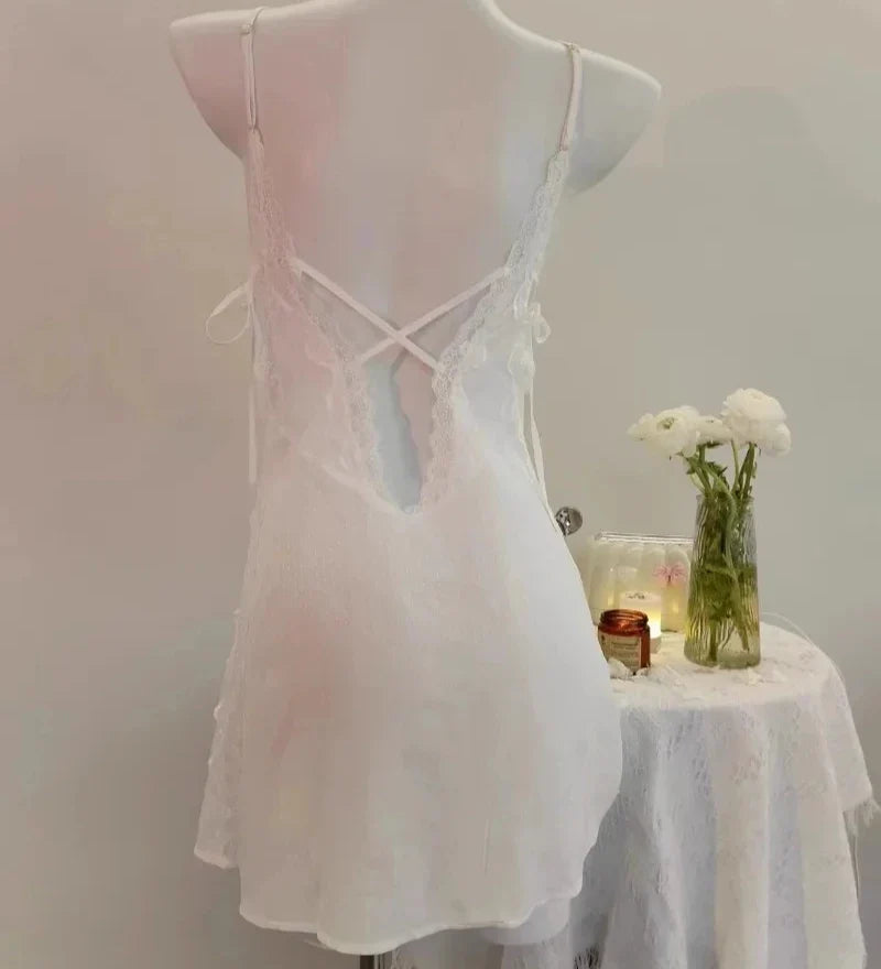 Side Slip Patchwork Slim Sleepwear Satin Lingerie
