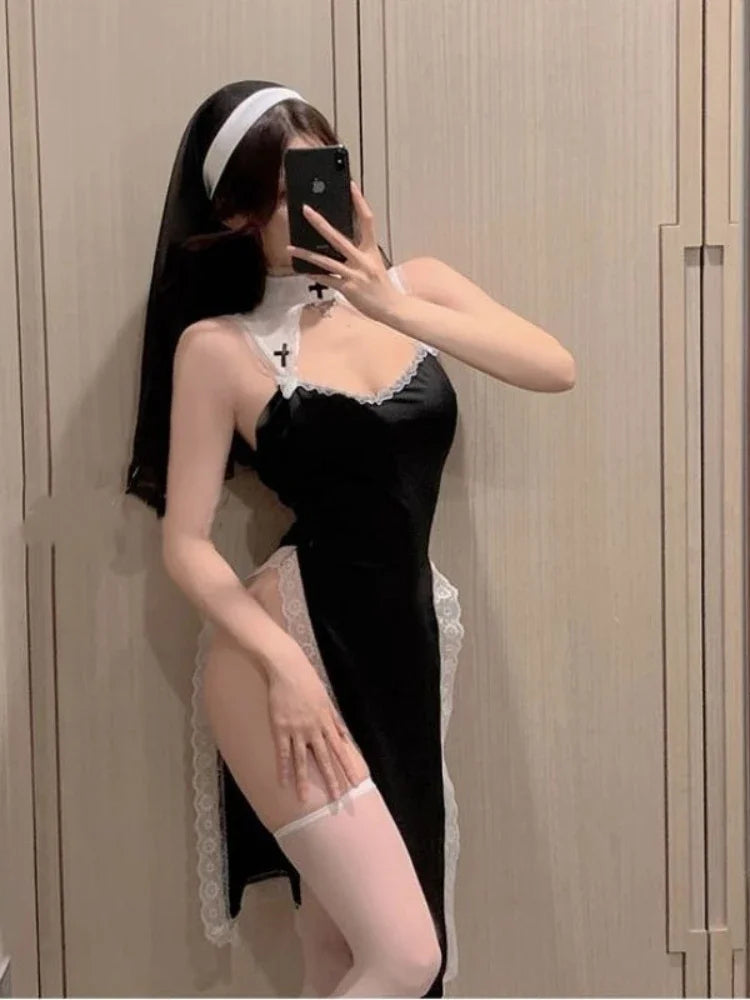 Cosplay Maid Costumes Teddies Cute Bow Tie Open Bra