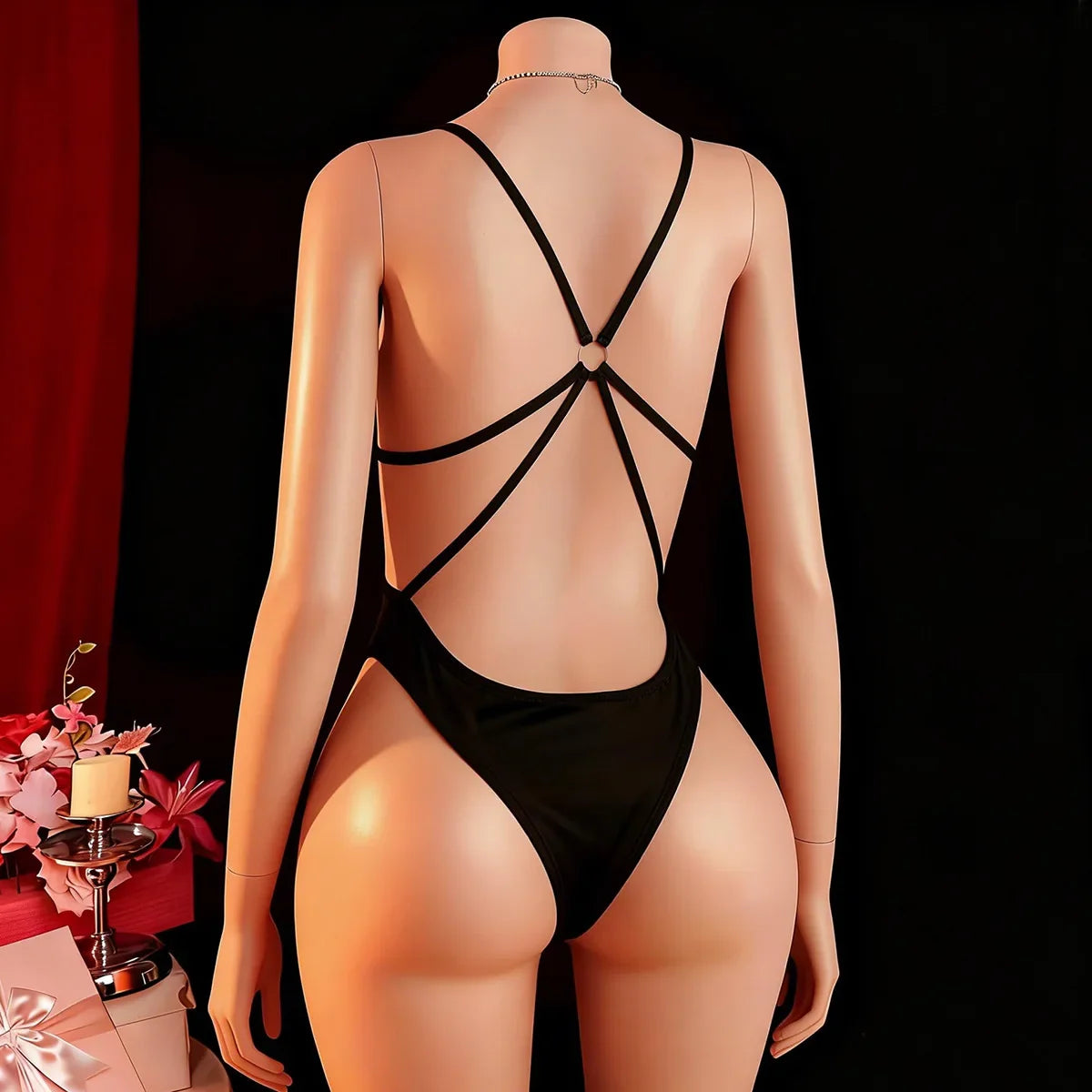 Y2k Crotchless Body Suit Jumpsuit Party  Bodysuits Halter One Piece Tights Erotic Outfits Dress