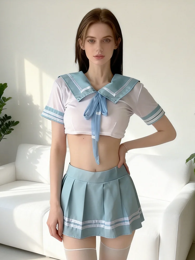 Cosplay Costumes School Student Role Play Cute Mini Skirt Tight Blouse Set