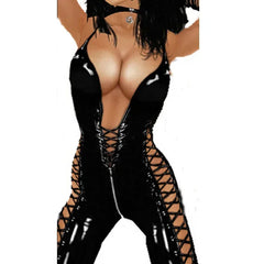 Costume PVC Leather Open Crotch Latex Zipper Bodysuit Catsuit Erotic Lingerie Front To After Lace-up Clubwear