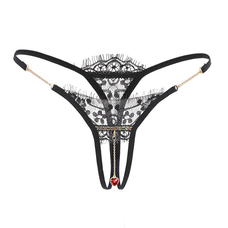 Open Crotch Pendant Panties lingerieTransparent erotic Underwear Lace Pearl Crotchless Panty Gstring