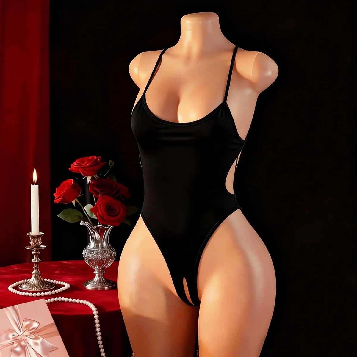 Y2k Crotchless Body Suit Jumpsuit Party  Bodysuits Halter One Piece Tights Erotic Outfits Dress