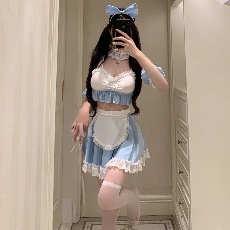 Maid Outfit Cosplay Lace Top Miniskirt Seductive Lingerie Kawaii Servant Role Play Adult Costumes Headwear