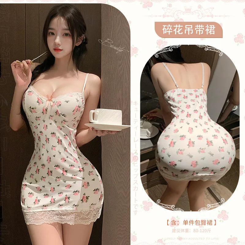Lace Floral Perspective Office Lady Nightclub Secretary Cosplay Costumes Deep V Bust Mini Skirt Baby Doll