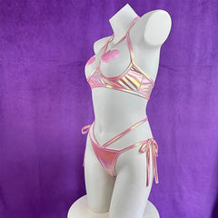 Bunny Cosplay Costume Idol Group Machine Rabbit Outfits Pink Exposed Breast Laser Lingerie Gift
