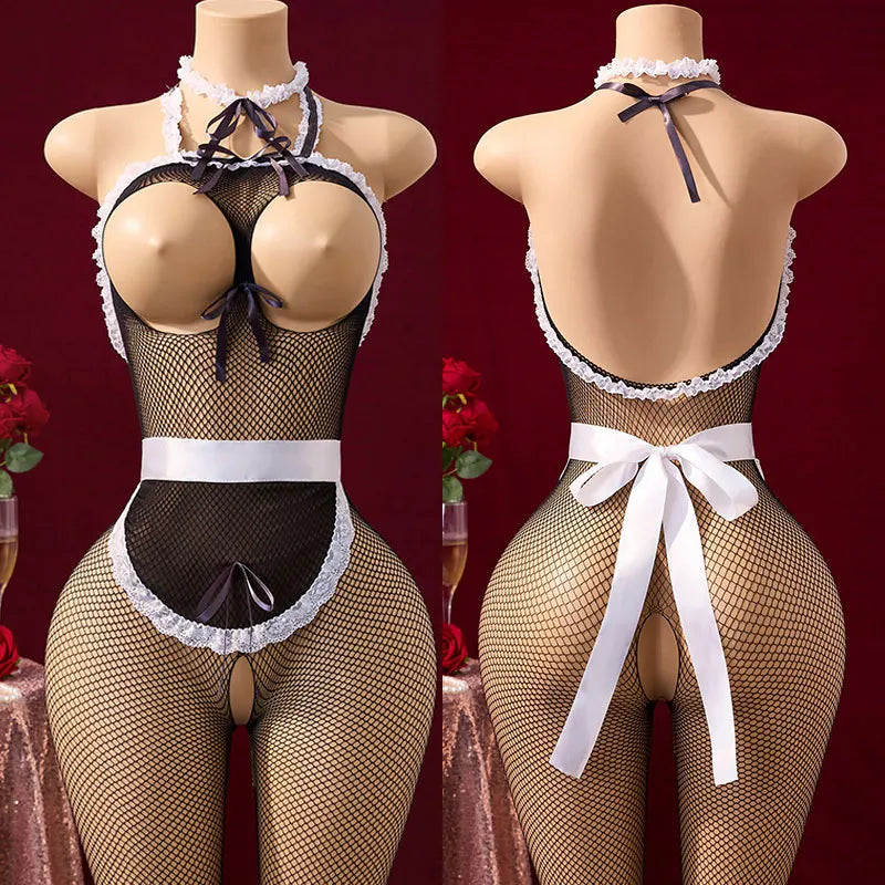 Adult Crotchlessual Lingerie Sets Cosplay Porn Bodysuit Maid Costume Expose Chest