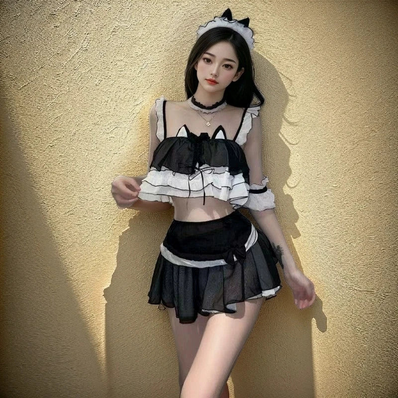 Lingerie Cat Girls Cosplay Erotica Wildcat Maid Costumes Adults Pajamas Kawaii Lace Ruffle Sheer Sleeves