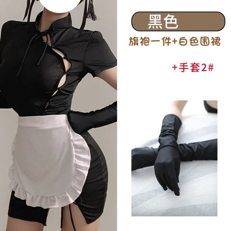 Cheongsam Cute Apron Cosplay Maid Tight Wrap Hip Skirt Romantic Retro Improve Exotic Costumes