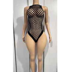 Erotic Bodysuit Fishnet Crotchless Bodystockings Black Hollow Out Lingerie