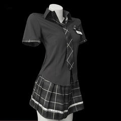 Cosplay Student Temptation Nightclub Party Short Sleeved Top Pleated Plaid Skirt Set