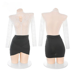 Lingerie Roleplay Secretary Lace Top Hip Wrap Skirt Cosplay Costume Seduction
