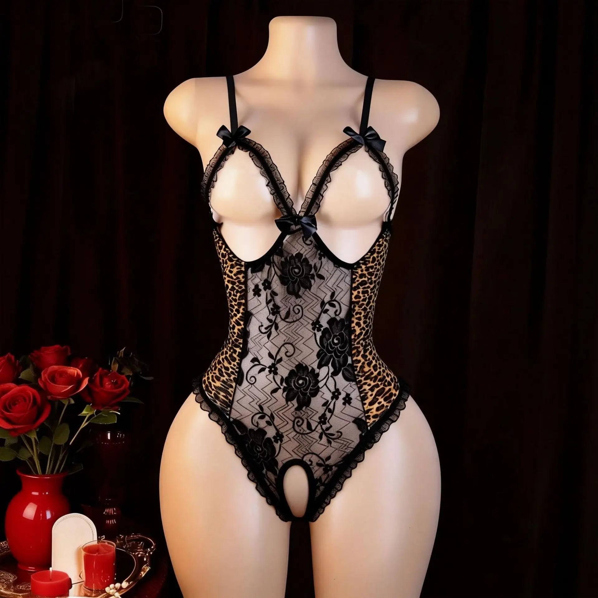 Bodysuit Lace Lingerie Backless V Neck Sheer Catsuit Stockings