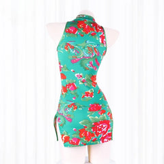 Traditional Cheongsam Ancient Floral Pajamas Slim Fit Retro Short Skirt Adult Sleeping Skirt